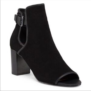 Donald J. Pliner Suede Black Peep Toe Ankle Boots